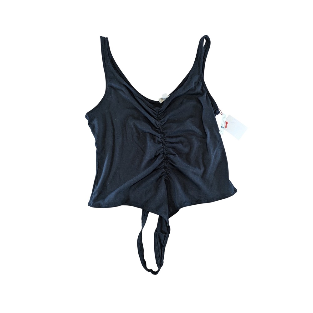 Open Edit Womens Plus 1X Black Ruched Front Organic Cotton Bodysuit NWT